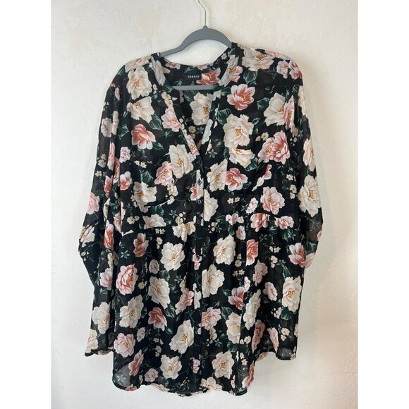 Torrid Women Plus Sz 3X Floral Tunic Blouse Flowy 100% Polyester - Picture 1 of 5